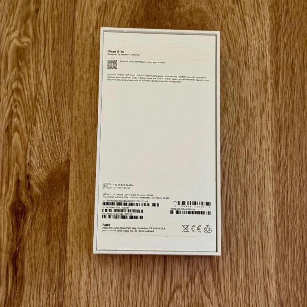 Apple iPhone 15 Pro Black Titanium Box 128GB– Empty Box Only